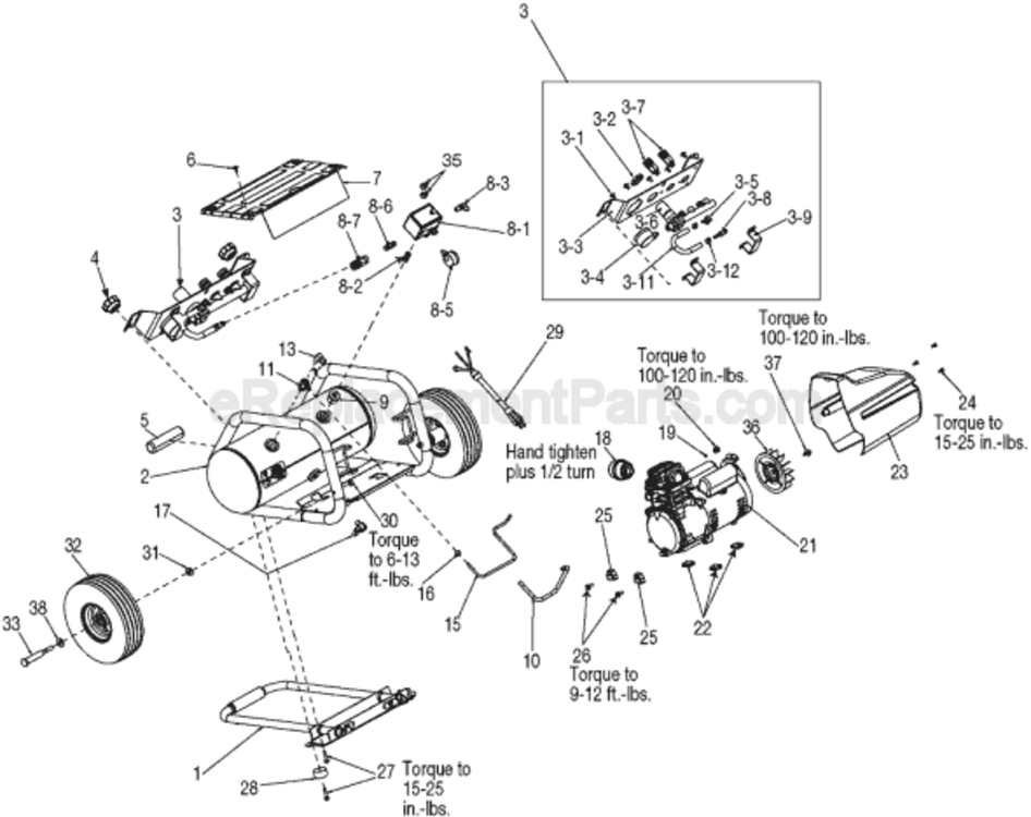 Page A Diagram and Parts List for C3551 Type 0 Porter Cable Compressor